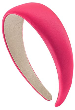 Righe e Pois - cerchietto per capelli senza dentini in raso leggermente bombato - circonferenza 12 cm larghezza 4 cm spessore o,5 cm - cerchietto per capelli elegante morbico e flessibile (Fucsia)