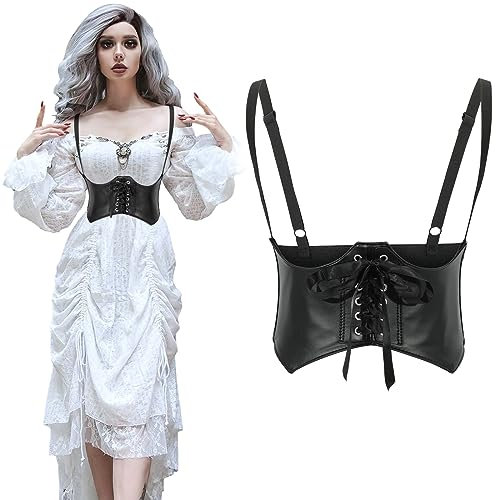 SUOSDEY Damen Gothic Korsett Gürtel, Steampunk Breite Leder Underbuste Körper Taille Gürtel für Kleid in Cosplay Halloween Party schwarz