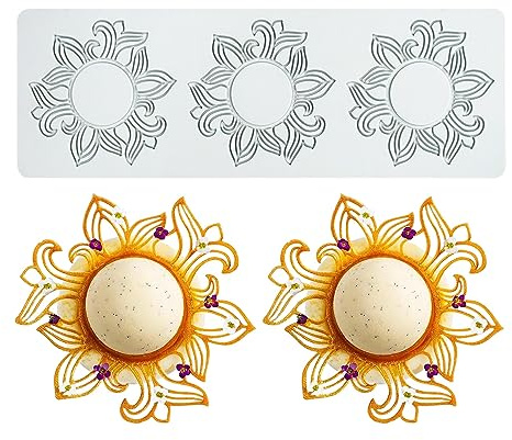 Torta Pizzo Mold, Silicone Pizzo Fondante Molds, Zucchero Craft Stampo di Impressione Muffa commestibile Torta Molecolare Decorazione, 3 fori Anello circolare fiore