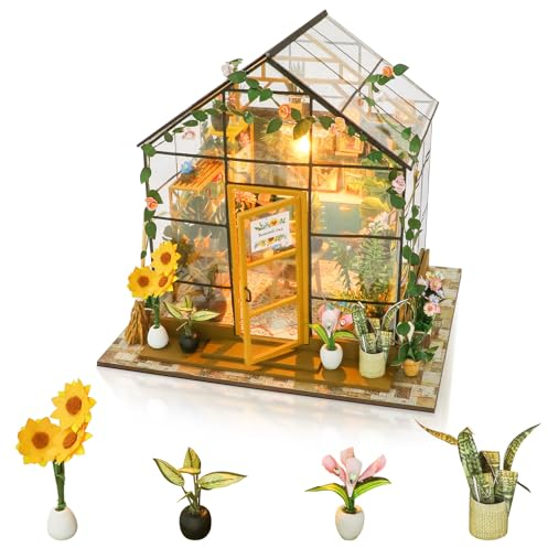 Cuteefun Kit de Casa en Miniatura, 1:24 Bricolaje para Adultos para Construir, Modelo de Casa de Manualidades con Muebles y Herramientas, Haz tu Propio Regalo, Casa de Flores Sunshine