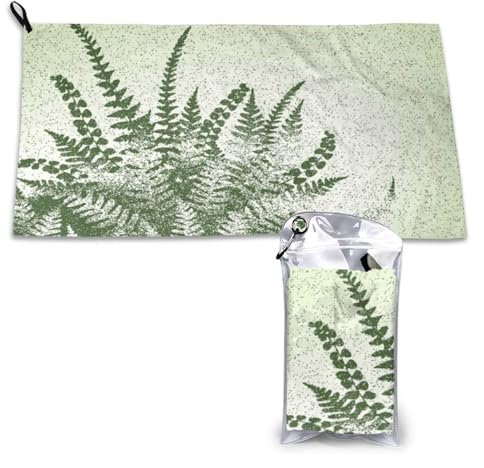 LAMAME Natürliche Pflanze Silhouette Farn Blatt gedruckt Mikrofaser Badetuch Tragbares schnell trocknendes Handtuch mit Tasche