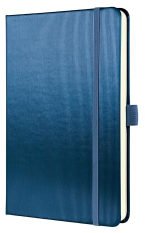 Sigel CO403 Notizbuch A5 liniert blau metallic, Hardcover, 194 nummerierte Seiten, nachhaltiges Papier, mit Inhaltsverzeichnis, Stiftschlaufe, Falttasche, Gummibandverschluss, Conceptum