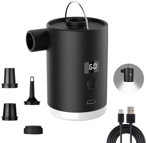 Inflador Electrico, 4000mah Hinchador Electrico con 4 Boquillas, Inflador Desinflador Iluminación USB Recargable, para Cama De Aire Camping Colchón Inflables Piscina De Remo