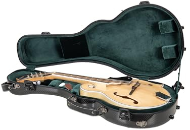 Crossrock Air Carbon Mandolin Case – Contoured for F-Style (Fits Gibson F5) | Gloss Carbon Black Finish, TSA Lock, Backpack Straps, Accessory Compartment – Elite Pro Travel Series