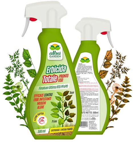 Albagarden - Diserbante Totale a base di Acido Pelargonico - Erbicida Ad Azione Disseccante Per Erbacce, Gramigna Alghe e Muschi - Spray Pronto Uso 500 ml