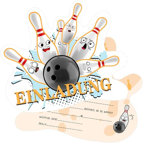GYHWOFUL 12 Stück Bowling Einladungskarten Kindergeburtstag, Einladung Kindergeburtstag für Mädchen, Junge, Kinderparty Geburtstagseinladungen