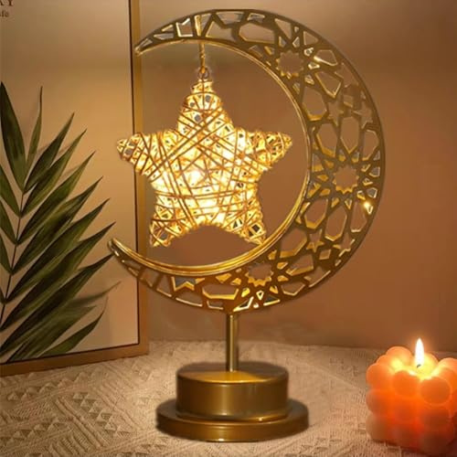 HFHungkeong LED Mondlampe Nachtlicht Galaxie Lampe für Erwachsene, Kinder Geburtstagsgeschenke, Eisen Batteriebetrieben Kleine Nachttischlampe Hängende Sternlampe
