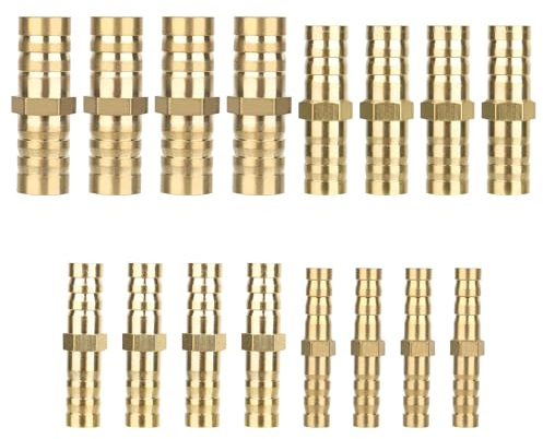 DMJJSD Schlauchverbinder Adapter, 16 Stück Schlauchverbinder Set, Schlauchverbinder 6mm/8mm/10mm/12mm, Schlauchverbinder Schlauch, Verbindungsstück Messing für Kraftstoff Wasser Gasöl Fittings