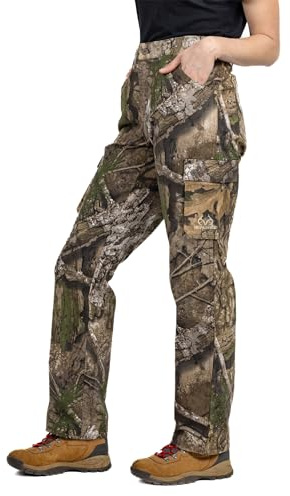 Realtree Women’s Camo Hunting Cargo Pants - Lightweight Cotton 6 Pockets Mid-Rise Slim Fit