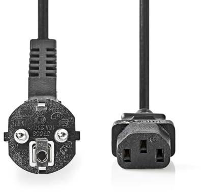 Stromkabel - Schutzkontaktstecker - IEC-320-C13 - Abgewinkelt - Gerade - Vernickelt - 2.00 m - Rund - PVC - Schwarz - Label