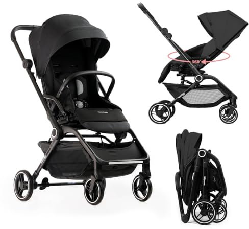Hamilton by Yoop T1 Buggy - 360° drehbarer Sitz - MagicFold™ Technologie - Zusammenklappbar - Inklusive Becherhalter - Verstellbarer und wendiger Kinderwagen - Schwarz