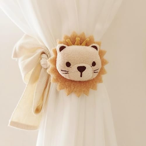 Viojrlly 2 Piezas Clip de Cortina Cordón de Tensión, Clip de Cortina de León de Dibujos Animados, Gancho y Lazo de Cortina de León para Decoración de Habitación Infantil (León)