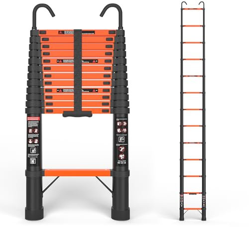 SINMEIRUN Telescoping Ladder, 12.5 FT Pro, 330 lbs Capacity; Orange