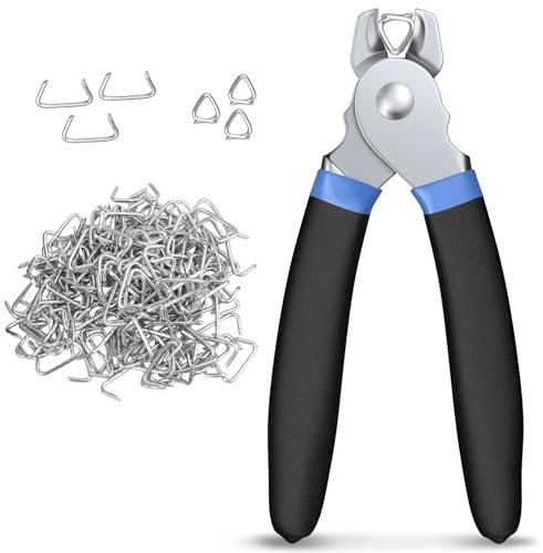CAMWAY Pinza per Anelli di Maiale con 300 Pezzi Anelli Zincati da 3/4 Pollici per Inchiodare e Fissare Recinzioni, Gabbie per Animali Domestici, Rete Metallica