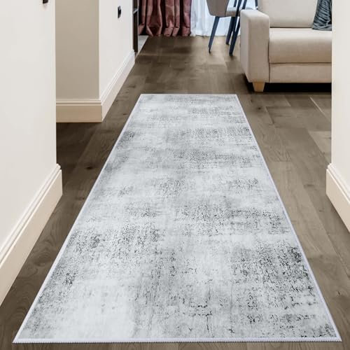 JOJOSEE Carpet Runners, 65x180cm Hallway Runner, Non Slip Washbale Kitchen Rugs Floor Mat Low Pile for Entryway Laundry(Grey Abstract, 65 x 180 cm)