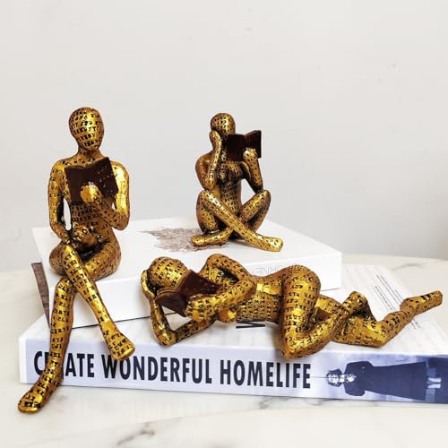 PIGPIGFLY Lesende Frau Skulptur,Regal Deko,Deko Figuren,Bücherwurm-Skulptur,Dekofiguren Wohnzimmer,Kantenhocker Figuren,Modern Abstract Kunst Skulpturen Deko, Bürodekorationen