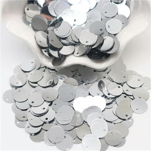Pailletten, Bastelpailletten, Pailletten, 10 mm, 15 mm, 20 mm, 25 mm, runde Pailletten, Löcher, Konfetti, Hochzeitsdekoration, DIY-Schmuck, Kleidung, Tasche, Zubehör, Lentejuelas, 10 g(Silver,25mm 10g