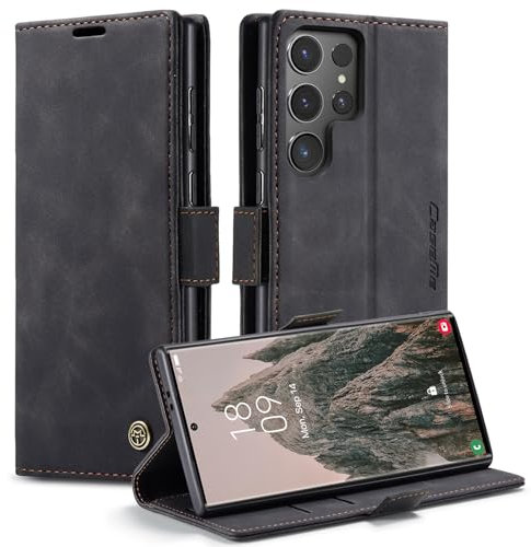 Monweicz Handyhülle für Samsung Galaxy S24 Ultra Hülle Premium Lederhülle Klappbar Flip Case Tasche Magnet Kartenfach Standfunktion Klapphülle Schutzhülle für Samsung Galaxy S24 Ultra - Schwarz