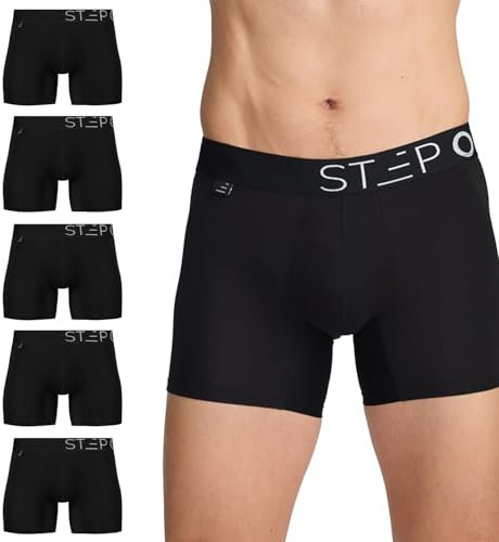 STEP ONE Mens Underwear Trunk Briefs, 5 Pairs, Underwear for Men, Moisture Wicking, 3D Pouch + No Ride Up Trunk Briefs for Men Black X-Large
