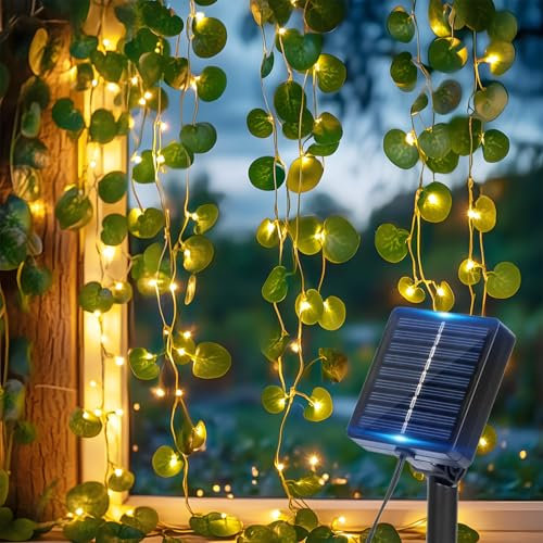Aigostar Edera Artificiale Catena Luminosa Solare 3M+1M*1M, 70 LED Cascata Luci da Esterno Solari IP65, ghirlanda di edera a energia solare 8 modalità per casa, finestra, matrimonio. Luce Calda