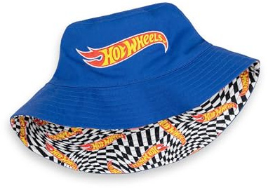 Hot Wheels Wende-Eimerhut | Schachbrett-Schwarz-Weiß-Blau-Design | Freizeitmütze Logo | Unisex Outdoor-Sonnenschutz für Herren