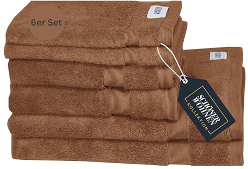 SCHÖNER WOHNEN Frottee Handtücher Set Braun 6teilig - 100% Baumwolle - Handtuch Set flauschig weich - saugstark - besteht aus 2 Duschtuch + 2 Handtücher + 2 Gästetücher - Frottiertücher Öko-Tex