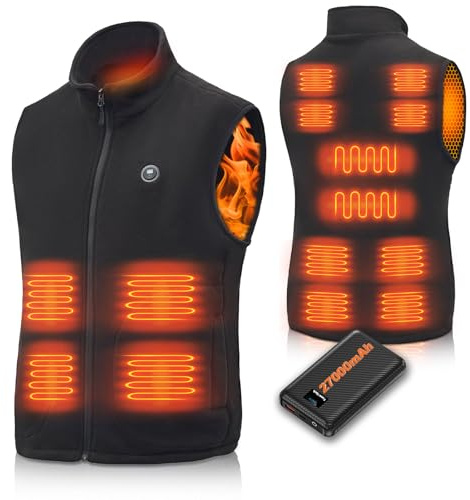NEEMOSI Beheizbare Weste mit 27000mAh Powerbank Herren Damen, 14 Zonen Heizung 3 Einstellbar Temperatur Heizweste, Wärmeweste für Outdoor Wandern, Angeln, Motorrad,Camping,Skifahren(Schwarz,M)