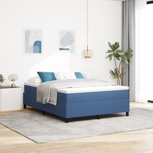 Teenpull Boxspringbett Blau 140x200 cm, Samtiger Cordstoff Polsterbett, Modernes Bettgestell für Schlafzimmer, Stabiles Plattformbett für 2 Personen