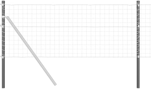 vidaXL Grey Fence Post Set, Powder Coated Steel, UV Protected, Rustproof, for Outdoors, 110 cm High, Easy Assembly, Versatile Garden and Yard Fence Solutions, Pack of 2, Robust Barrier for the