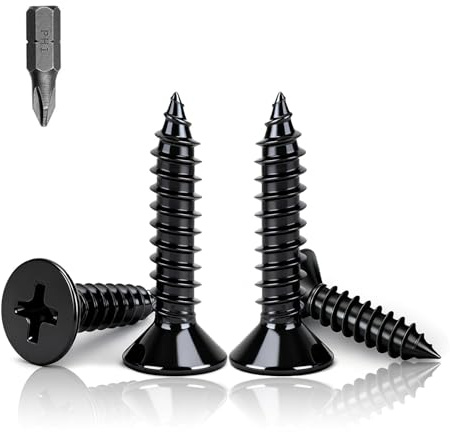 PDKKFF 150 Piezas Tornillos Autorroscantes para Madera M3x10mm, Tornillos Cabeza Plana Cruzada de Acero al Carbono Negro para Muebles, Bricolaje y Proyectos de Carpintería