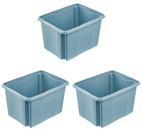 keeeper emil 3x Aufbewahrungsbox mit Dreh-/Stapelsystem, 44,5 x 34,5 x 27 cm, 30 l, Nordic Blue