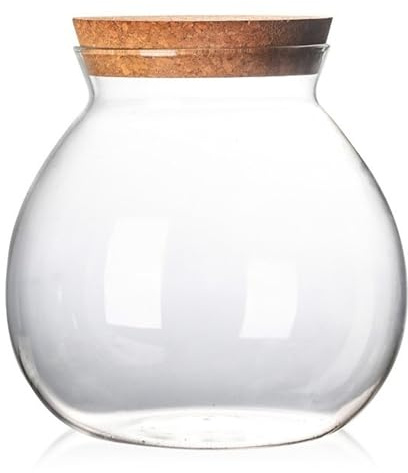 Bemonew Contenitori in vetro per terrario – 1800 ml contenitore chiuso con coperchio in sughero per piante grasse, piante aeree, muschio, vaso idroponico in vetro borosilicato alto