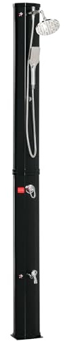 Outsunny Ducha Solar de Exterior 35 L con 2 Cabezales de Ducha y Grifo para Agua Caliente 0-55℃ Ducha de Jardín para Piscina Playa Patio 17,5x14,5x216 cm Negro