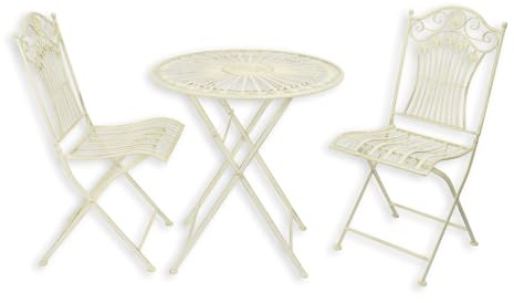 aubaho Gartengarnitur Tisch und 2 Stühle – cremeweiß Replikat Retro Design Dekoration
