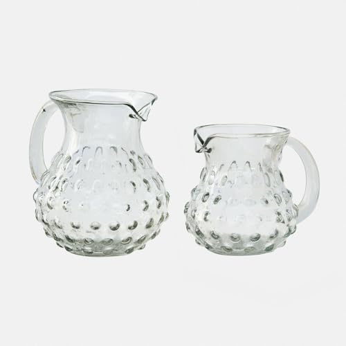 LOBERON Krug 2er Set Zaleema, klar | zwei Größen - Bauchige Form - Markante Relief-Punkte - Spülmaschinenfest - Mundgeblasen - Tischaccessoires - Karaffe - Glas