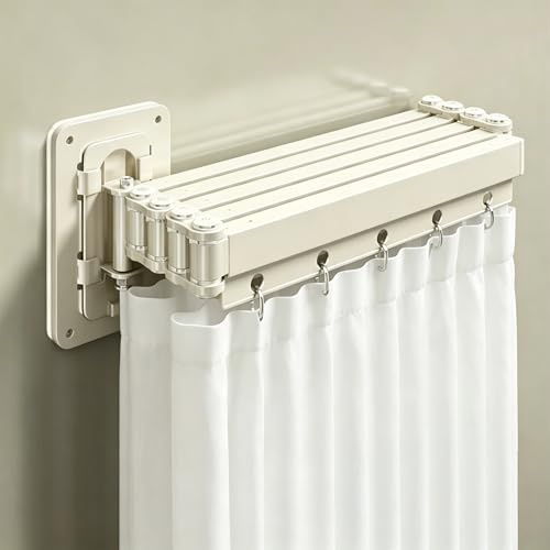 NEWFUN Tringle Rideau Douche Sans Percage, Rideaux de Douche Pliables anti-moisissure Imperméables/lavables pour Douche d'angle, Aucun Perçage Nécessaire (5 plis, 31-154cm)