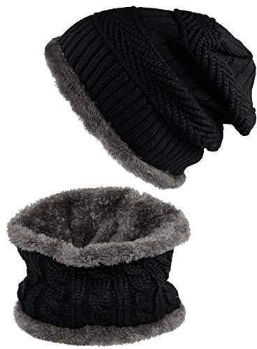Harrys-Collection Damen & Herren 2 teiliges warmes Set Beanie und Loop Schlauch, Kopfgröße:Einheitsgröße, Farben:schwarz