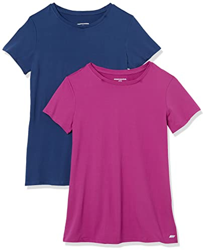 Amazon Essentials Women's Active Quick Dry Tech Stretch Short-Sleeve Crewneck T-Shirt (Available in Plus Size), Pack of 2, Blue/Orchid Purple, XS