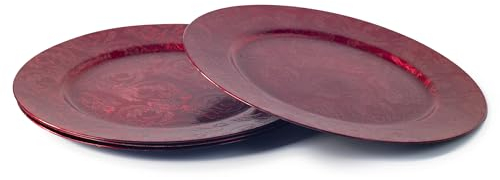 Conjunto de 4 Relieve Rojo Diseño Floral 33cm Rojo Cargador Platos Redondo bajo Plato
