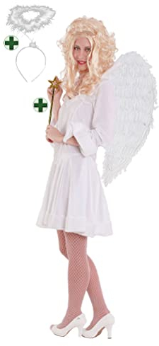 Karneval-Klamotten Engelskostüm Damen sexy kurz weiß Weihnachtsengel Karneval Damenkostüm MIT Heiligenschein Stab Erwachsene