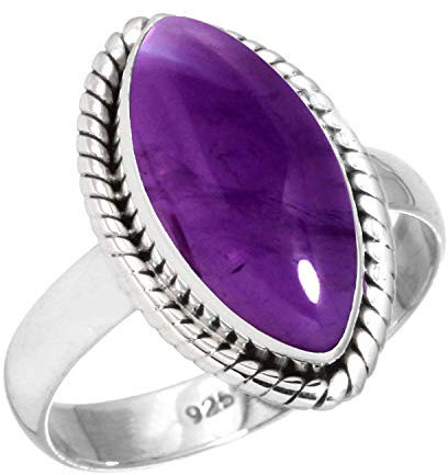 Jeweloporium Bague en argent sterling 925 avec améthyste violette, taille 63, pour femme, bijou fait main en véritable pierre précieuse marquise.