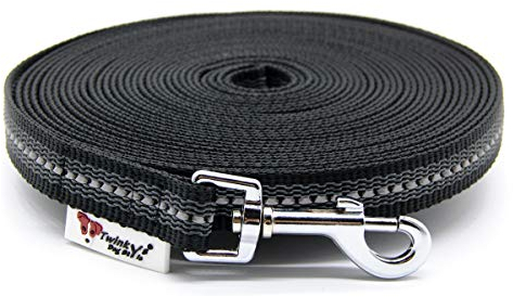 Twinkys Dog Style Schleppleine Hundeleine gummiert 20 mm breit für Hunde bis 50 kg - OHNE Handschlaufe 40 Meter Schwarz Reflektierend Made IN Germany