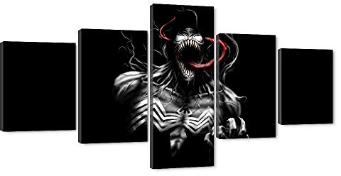 Moderne Heimdekoration Venom Kunstdruck auf Leinwand, Venom Film-Fans, Geschenk, Giclée-Kunstwerk, HD-Druck, 5 Paneele, Kunstdruck für Wohnzimmer, Schlafzimmer, einfach aufzuhängen, 127x61 cm (BxH)