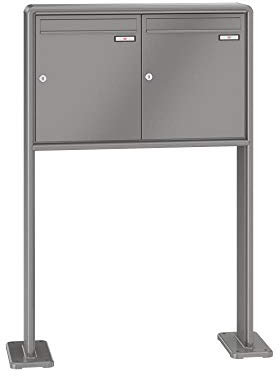 RENZ / RS2000 / 2er Freistehende Briefkastenanlage Standbriefkasten/RAL-Farbe 9007 Volumen 23 L/mit Fußplatten/Dein-Briefkasten.de