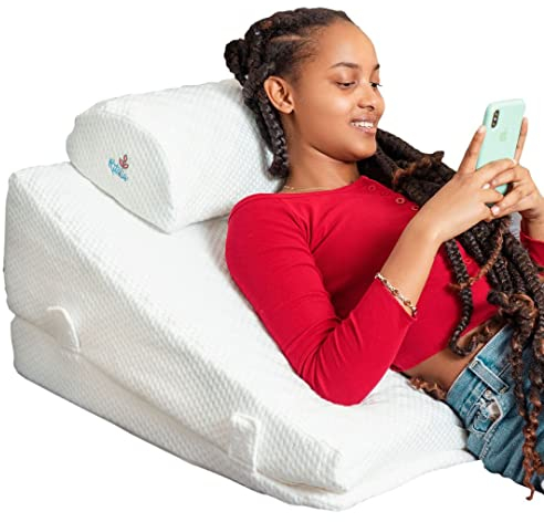 Ritalia® Almohada de Lectura 60x60x30 Tipo cuña con 3 elevaciones Ideal cojín Lectura Respaldo para Cama y Almohada antireflujo Realizada en Espuma viscoelástica y Gel inyectado