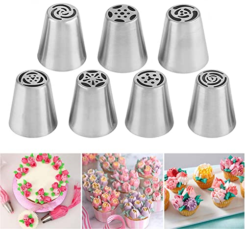 Suuker Juego de boquillas de acero inoxidable con forma de flor, utensilios de cocina para pastelería, cupcakes, pasteles, galletas, decoración (7 piezas)