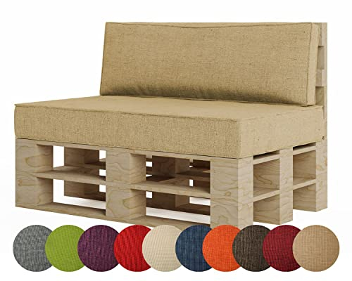 chilly pilley Palettenkissen Palettenauflage Palettenpolster Sitzkissen Rückenlehne Kaltschaum Schaumflocken Füllung viele Größen und Farben (2er Set, Beige)