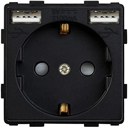 BSEED Enchufe de pared de la EU de 16Amp con conector de enchufe USB (Máx. 2.1A) de reemplazo Negro 86mm