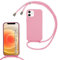 SLWYF Compatible with iPhone 12 Pro/iPhone 12 Crossbody Lanyard Case, Liquid Silicone Protective Phone Case with Strap Adjustable Neck Cord Necklace Soft Cover for iPhone 12 Pro/iPhone 12, Pink