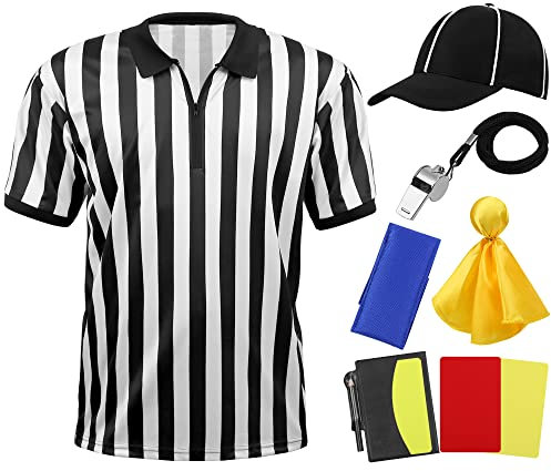 SOMSOC Schiedsrichter-Shirt, Herren, Damen, Reißverschluss, Kragen, Ref. Hemd, Karte, Hut, Pfeife, Strafflagge, Sandsack, Rugby, für Fußball, Fußball, 6 Stück